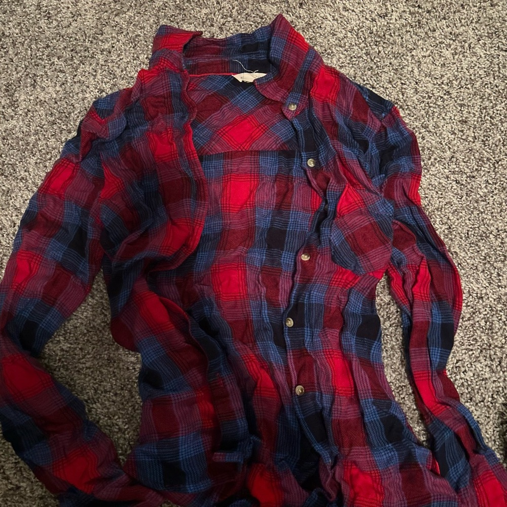 Red and Blue Plaid Button-Up Shirt